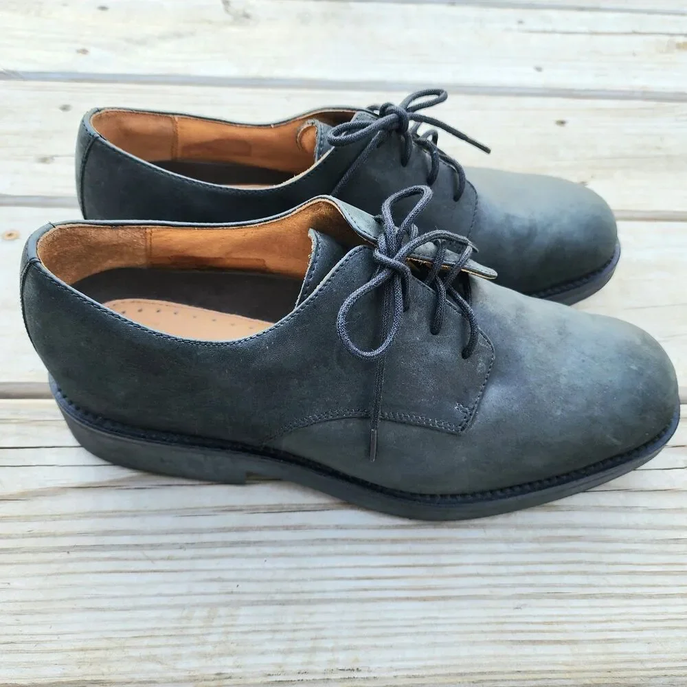 Lands End Men's 81148 Black Lace Up Oxford Cushioned Insole Dress Suede Shoe 10D